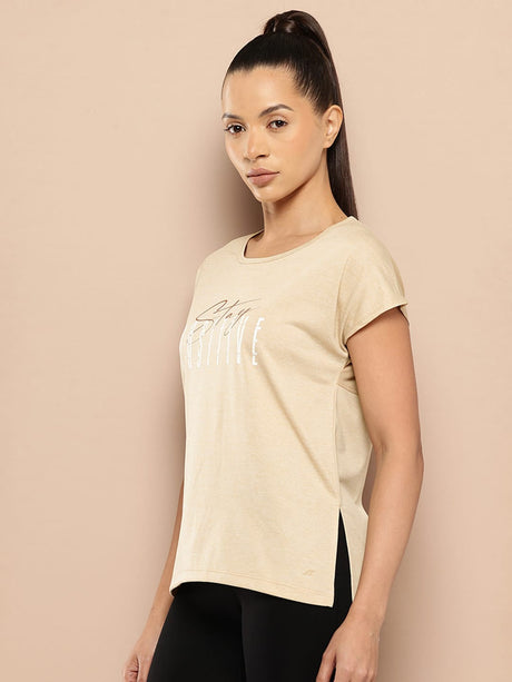 Alcis Women Beige Yoga Tee with Back Mesh Panel