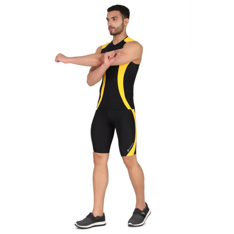 Nylon DC Compression Tshirt Cutsleeves Tights For Men (Black/Yellow)