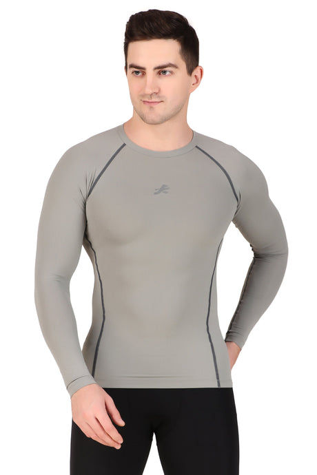 Nylon Compression Tshirt Full Sleeve Tights For Men (Light Grey)