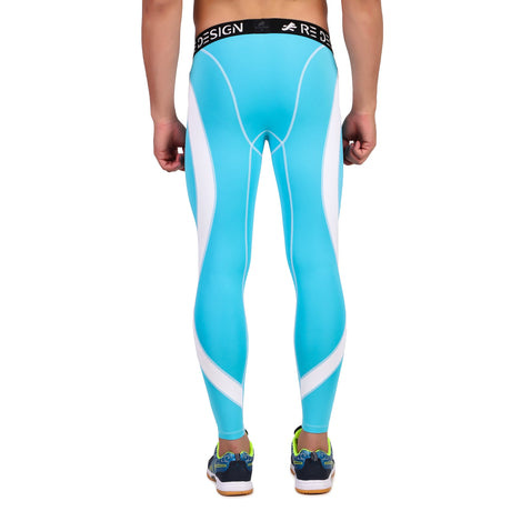 Men's Polyester Compression Pant and Full Tights (Aqua/White)