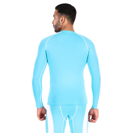 Men's Polyester Compression Tshirt Full Sleeve Tights (Aqua/White)