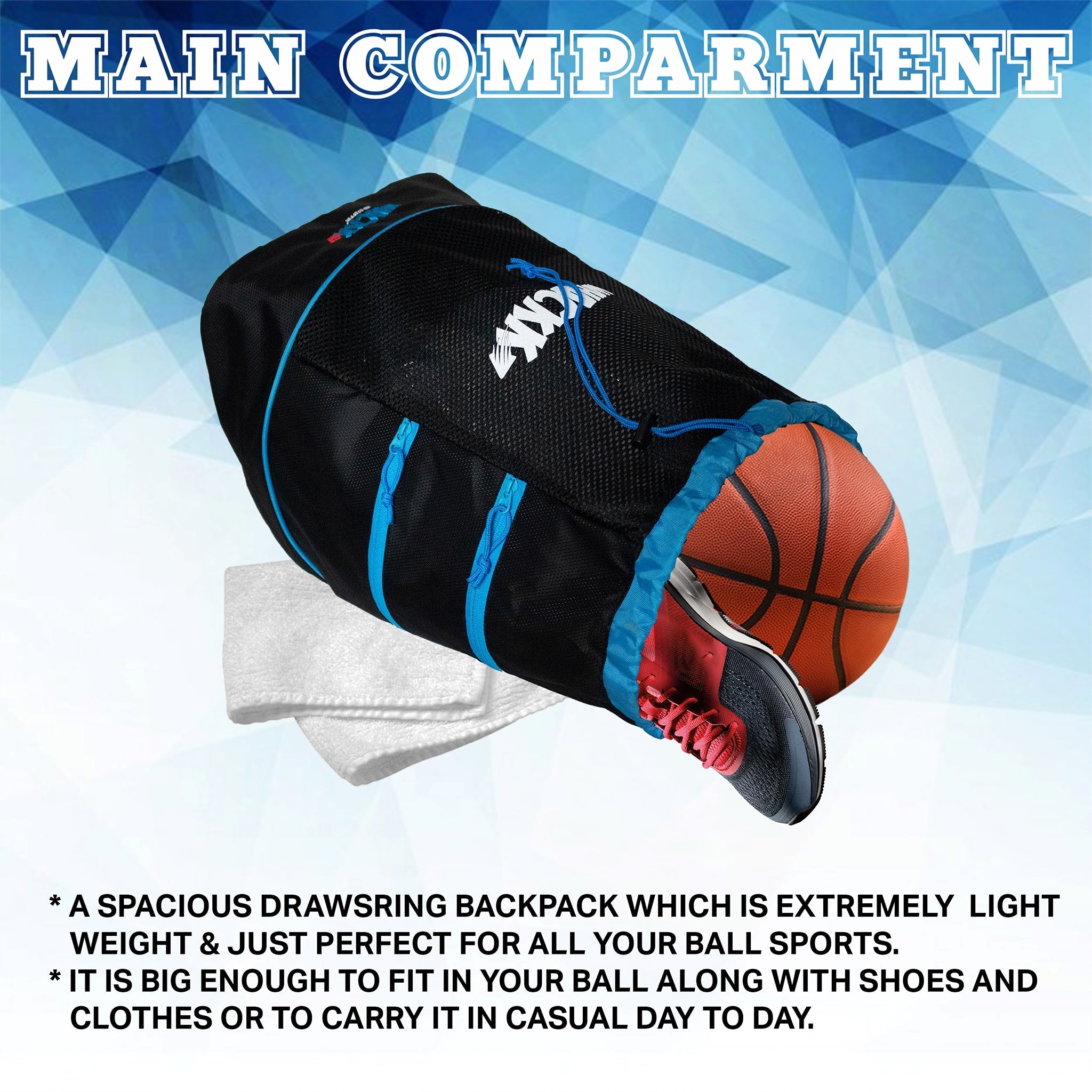 Goal Black Blue Soccer |Equipment Bag|Basketball Volleyball Throwball Drawstring Backpack |Shoes Mobile Bottle Holder Pocket|Sports Men Boys Bag |Dori Backpack|Gym Bag |Kitbag Kit Bag