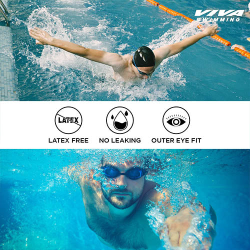 Viva Swimming USA Country Color 3D Ergonomic Design|UV Protection, Anti Fog, Leak-Proof Goggle with Adjustable Straps & Nose Clip|Professional Swimming Goggles for Kids, Men & Women with Protection Case Kit