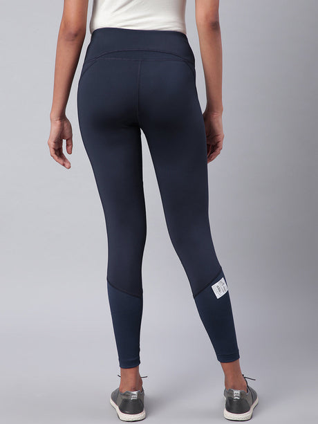 Alcis Women Navy Blue Drytech+ Solid Cropped Training Tights | Alcis