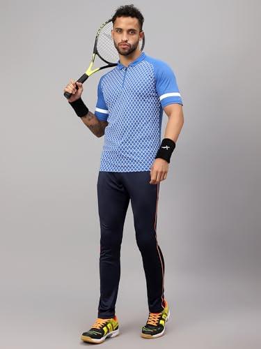 Vector X Mens Sports Wear Polyester Front Printed Collar Neck with Front Zipper Opening Half Sleeves T-shirt For Running, Training, Athletic