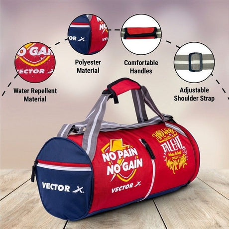 Vector X No Pain Gym Duffel 22L Sports Bag for Men and Women with Shoes Compartment Polyester | Front Utility Pocket |Durable Base | Adjustable Shoulder Strap