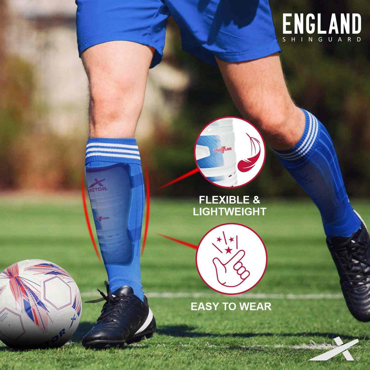 Vector X England Soccer Studs Shin Guard Football