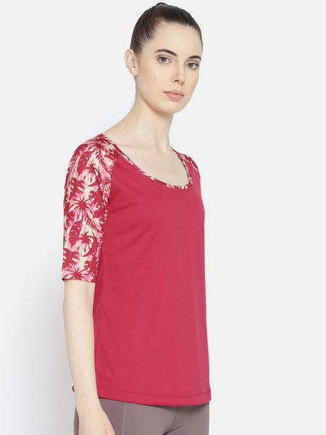 Alcis Women Pink Solid Round Neck Yoga T-shirt | Alcis