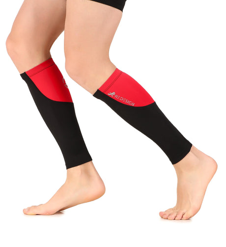 Nylon Compression Calf Sleeves (Black/Red)
