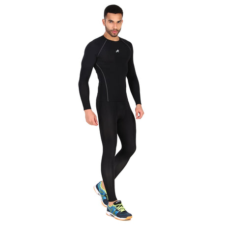 Nylon Compression Tshirt Full Sleeve Tights For Men (Black)
