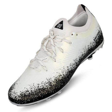 Vector X Genius 3D Texture TPU Fusing Upper with TPU Sole, Primeknit Sock for Grip, Soccer Football Studs, Elegant Design (Pearl White- Black)