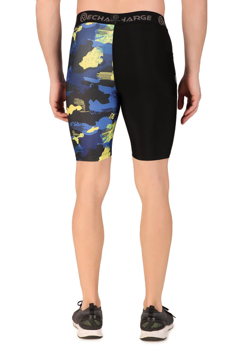 Men's Polyester Pocket Compression Shorts (1L Blue Camo)