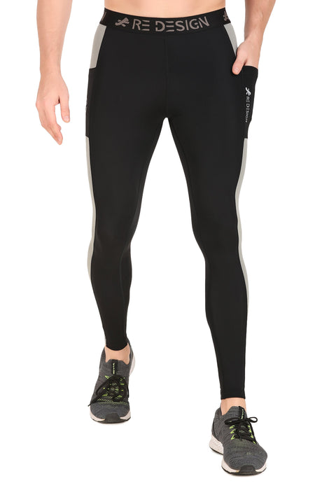 Men's DC Pocket Nylon Compression Pant and Full Tights (Black/Light Grey)