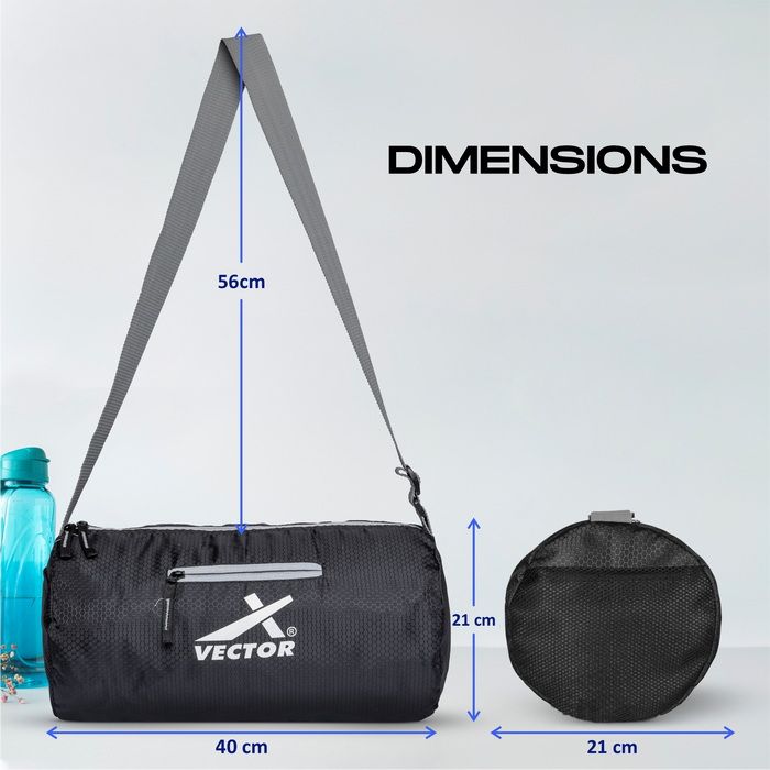 Vector X Attacker Polyester Gym Bag|Shoulder Bag|Sports Bag|Sports & Travel Bag|Duffle Bags for Men & Women|Exercise and Fitness|Black | Capacity - 20 Liter