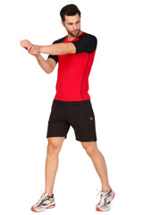 Nylon Compression Tshirt Half Sleeve Tights For Men (Red/Black)