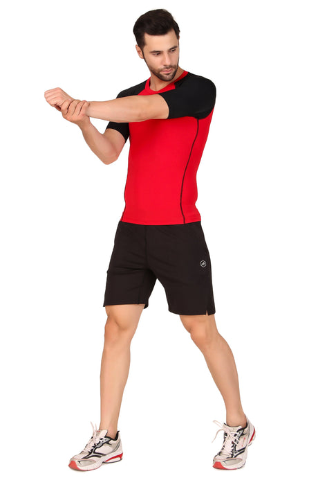 Nylon Compression Tshirt Half Sleeve Tights For Men (Red/Black)