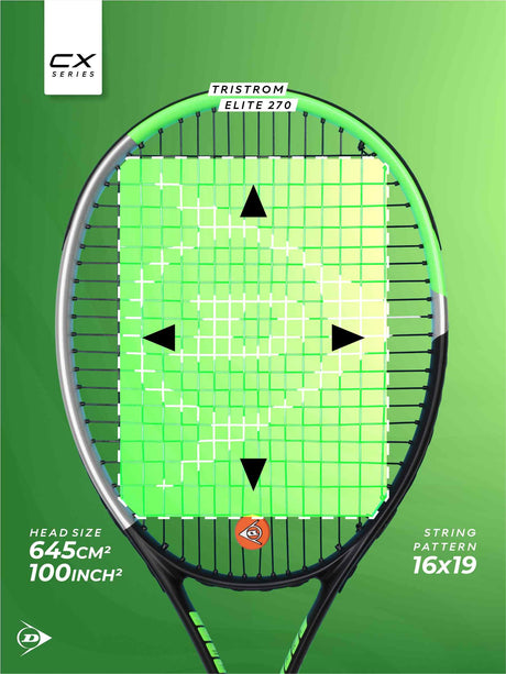 Dunlop Elite 270 Green, Black Strung Tennis Racket With 3/4 Cover