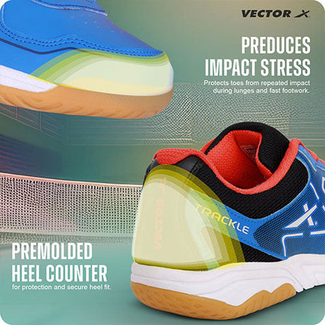 Vector X Trackle Badminton/Court Shoes Non Marking Synthetic Leather, Mesh Upper/Eva Phylon, Crepe Rubber Sole|Best for Squash, Table Tennis,Volleyball, Basketball & Indoor Sports