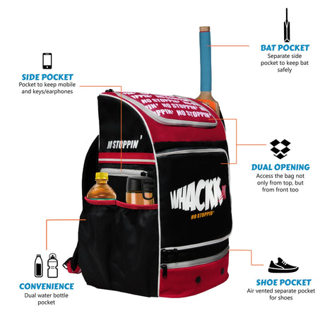 Blast Junior 37L Red Black|Cricket Kit Bag |1 Pocket for Bat |2 Water Bottle Holders|Upto 10yrs Kids Kitbag |Leg pad Upto 12.5 "|Shoe & Accessories Pockets |Lightweight |Dual Opening