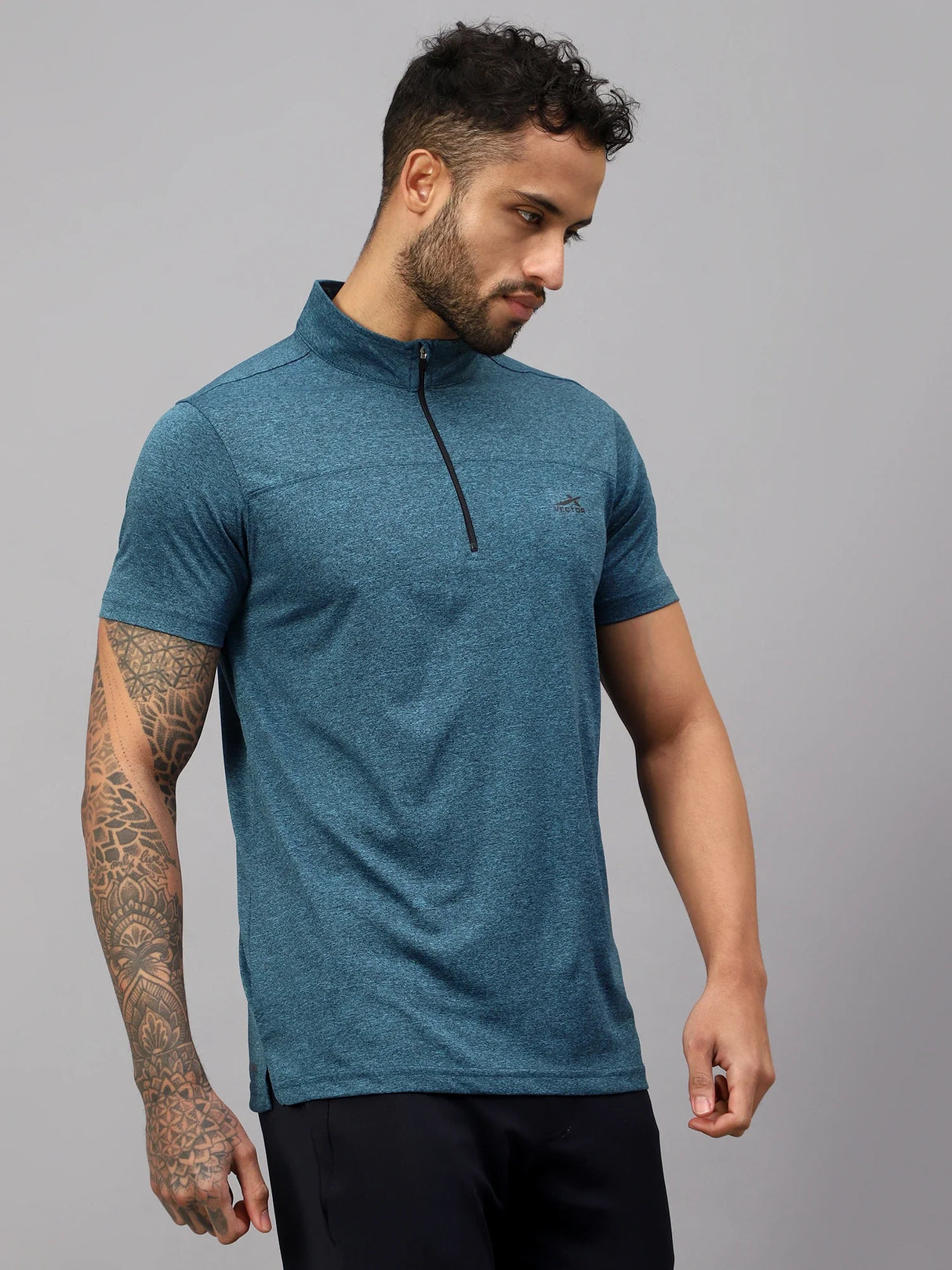 Vector X Mens Gym Fitness Body Fit Ban-collar T-shirt Jersey