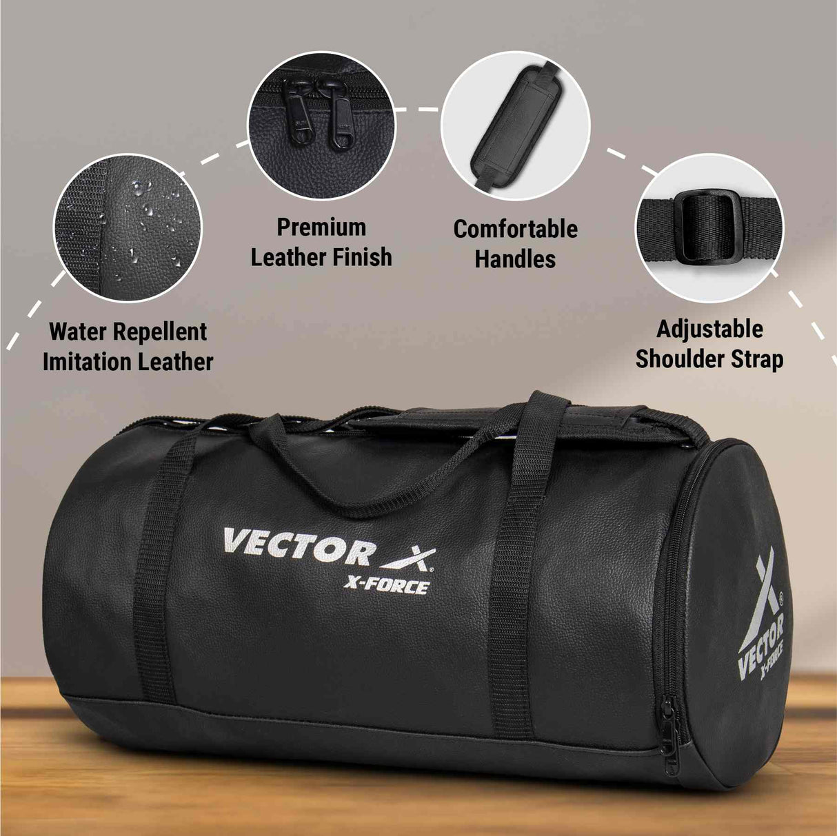 Vector X Leather Gym Bag Duffel Bag Shoulder Bag for Men and Women Carrying Gym Accessories
