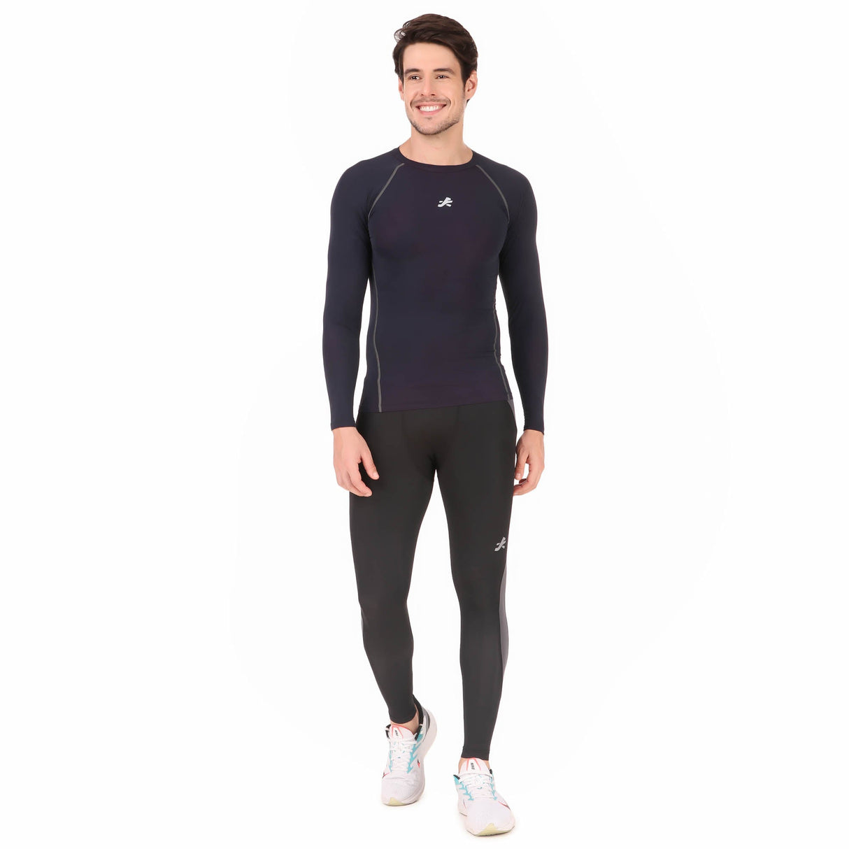 Nylon Compression Tshirt Full Sleeve Tights For Men (Navy Blue)