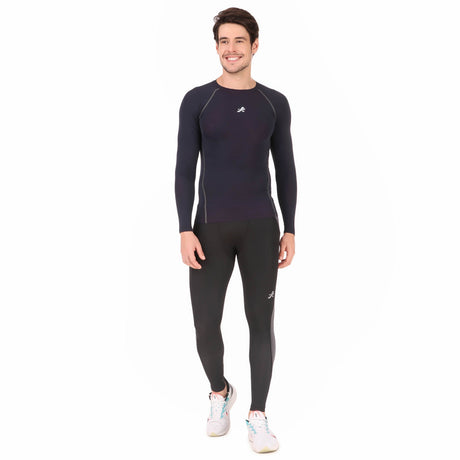 Nylon Compression Tshirt Full Sleeve Tights For Men (Navy Blue)