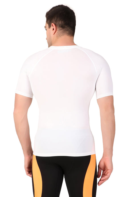 Nylon Compression Tshirt Half Sleeve Tights For Men (White)