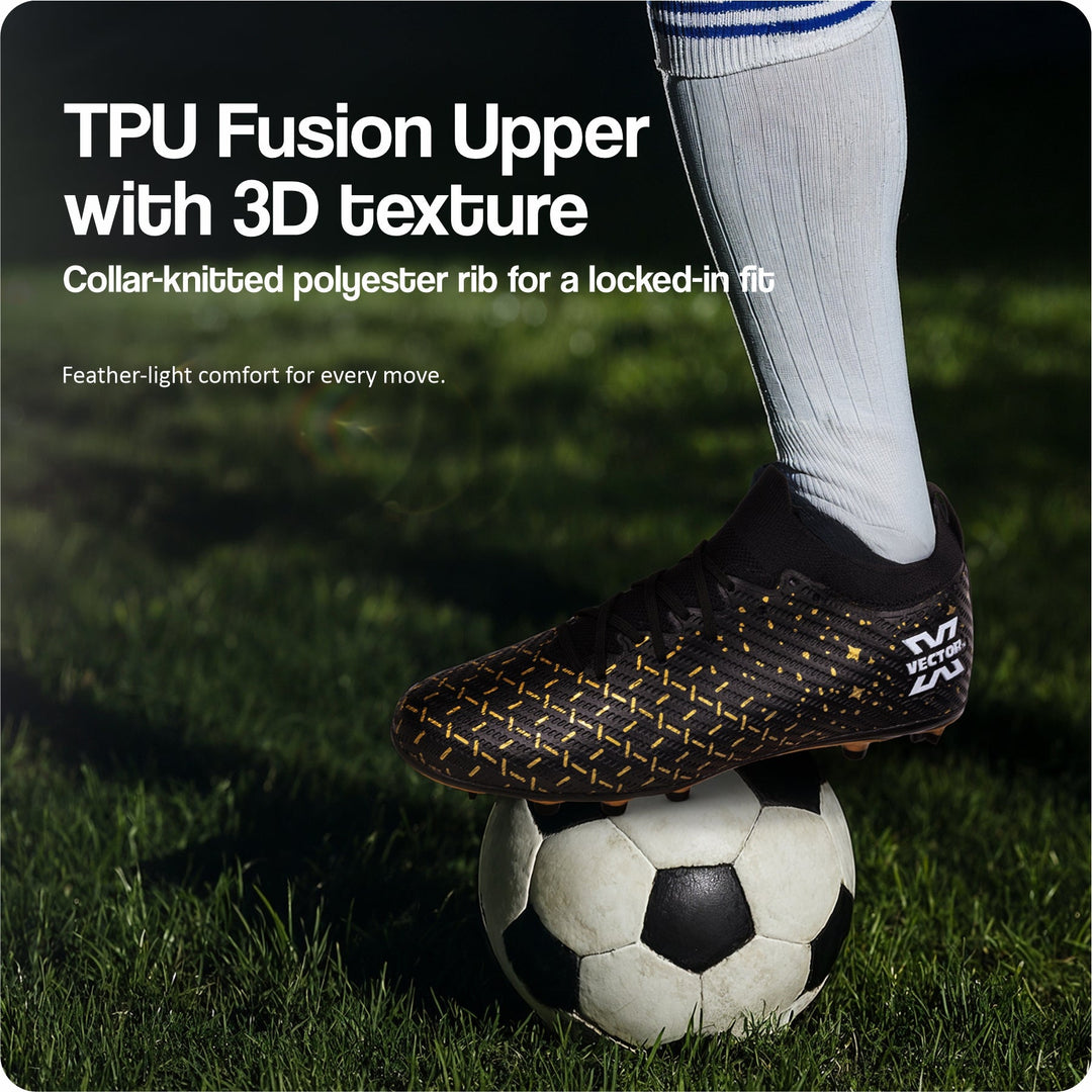 Vector X Starlight Men’s Elite Firm Ground Soccer Cleats Shoes – Primeknit Sock For Superior Grip, TPU Sole, 3D Texture TPU Fusing upper, Lightweight Football Boots