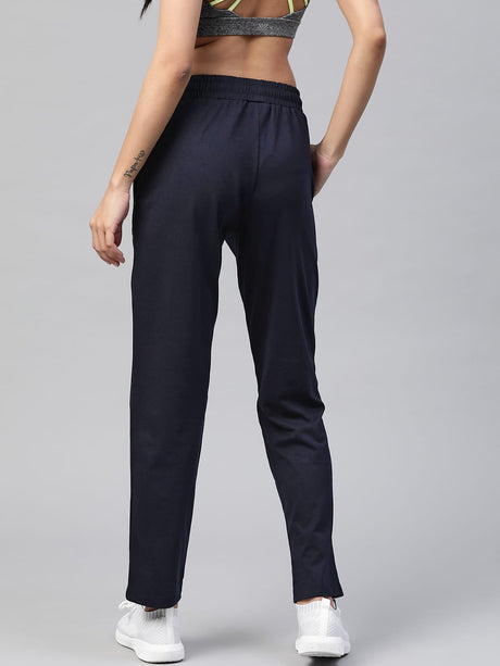 Alcis Women Navy Blue Slim Fit Solid Knitted Track Pants | Alcis