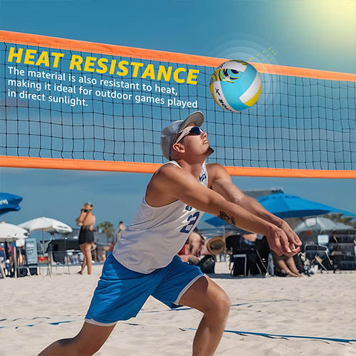 Vector X Beach Volleyball+ Free Air Pin|18 Panels|PU Material + Soft Touch Great Grip|Durable & Waterproof Indoor Outdoor Practice Match Ball|Beach, Pool, Sand Home Play Size 4