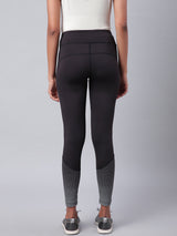 Alcis Women Black Grey Drytech+ Printed Cropped Training Tights