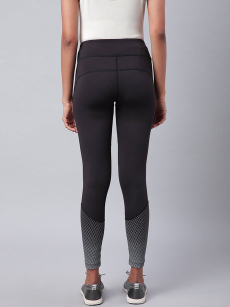 Alcis Women Black Grey Drytech+ Printed Cropped Training Tights | Alcis