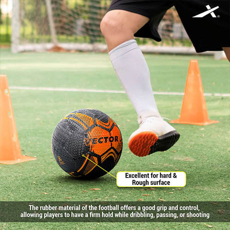 Vector X Street Soccer Rubber Moulded Indoor/Outdoor Water-Resistant Football + Pump with Butyl Bladder, Size 5, Suitable for Match and Training for Adults 15+ Years