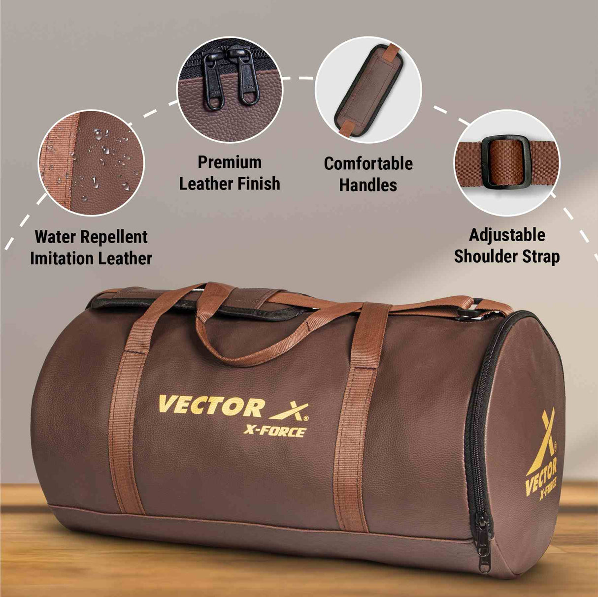 Vector X Leather Gym Bag Duffel Bag Shoulder Bag for Men and Women Carrying Gym Accessories