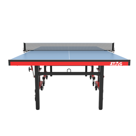 STAG GLOBAL Deluxe 1000 DX Table Tennis Table | 25mm Blue Top with 2 TT Rackets | 6 Balls | 1 Table Cover & Clamp Net