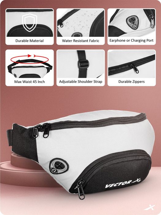 Vector X Stylish Waist Travel Hiking Chest/Fanny Bag with Adjustble Waist Belt, Pouch Sports Pack for Men and Women Premium Stitching, Handy,Versatile, Waterproof Bum Bag