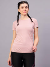 OGT-380 Women Solid Round Neck Polyester Fushia Red T-Shirt