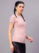 OGT-380 Women Solid Round Neck Polyester Fushia Red T-Shirt