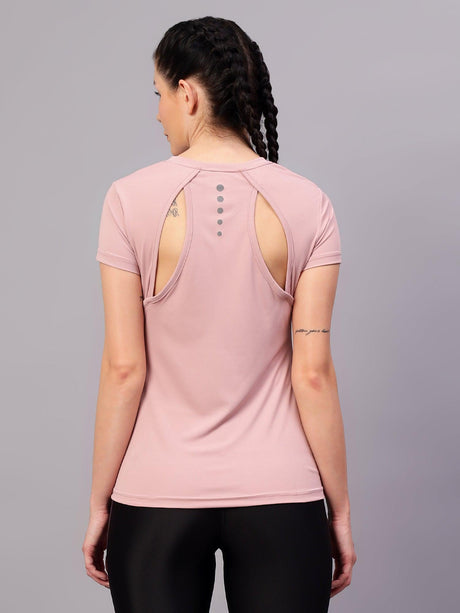 OGT-380 Women Solid Round Neck Polyester Fushia Red T-Shirt
