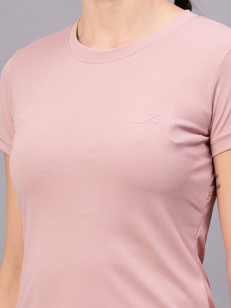 OGT-380 Women Solid Round Neck Polyester Fushia Red T-Shirt