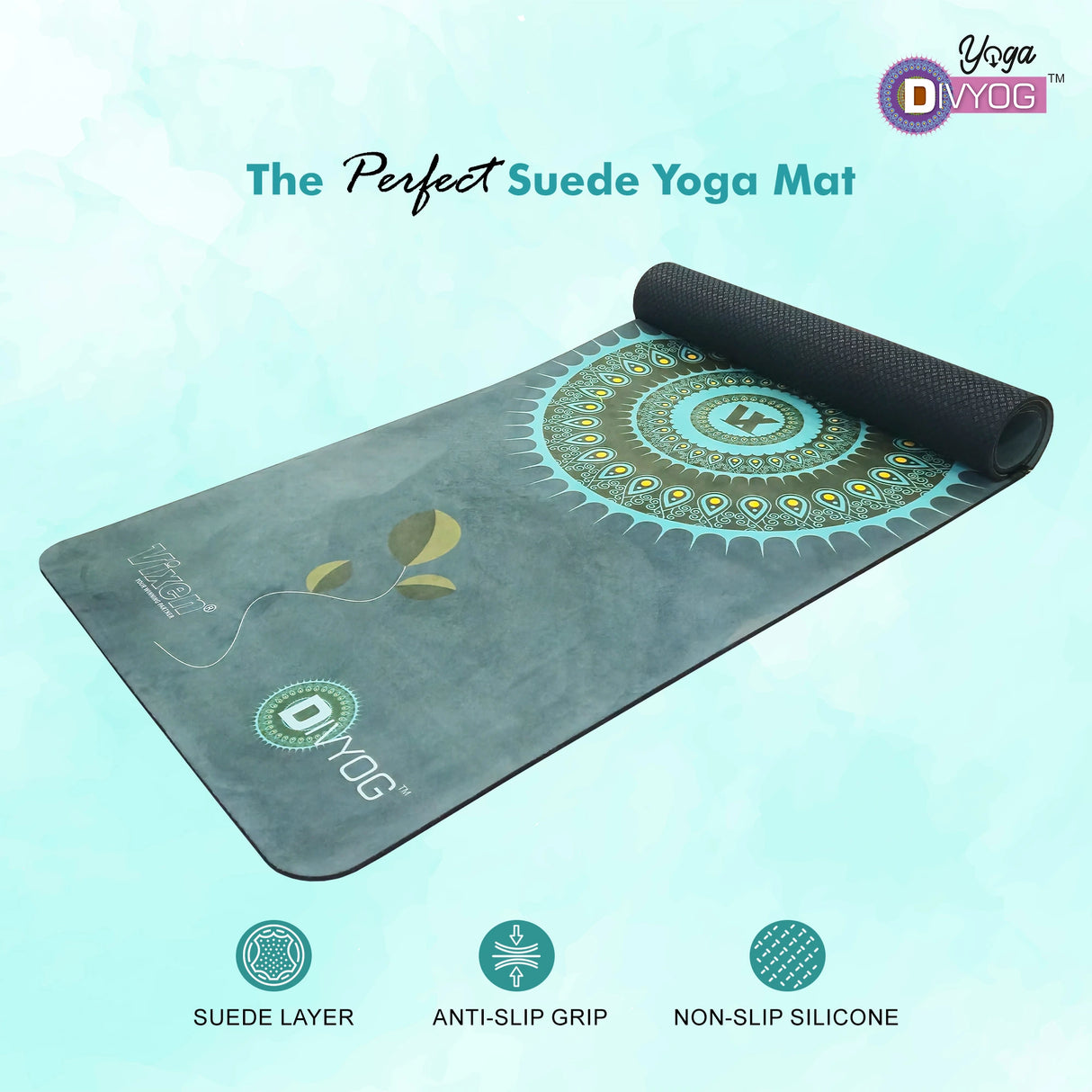 VIXEN Divyog  Suede Yoga Mat 6mm with Stylish Printed Design