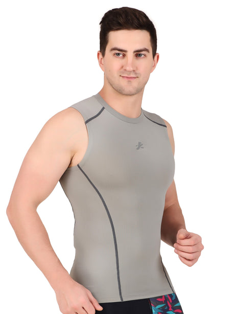 Nylon Compression Tshirt Cutsleeves Tights For Men (Light Grey)
