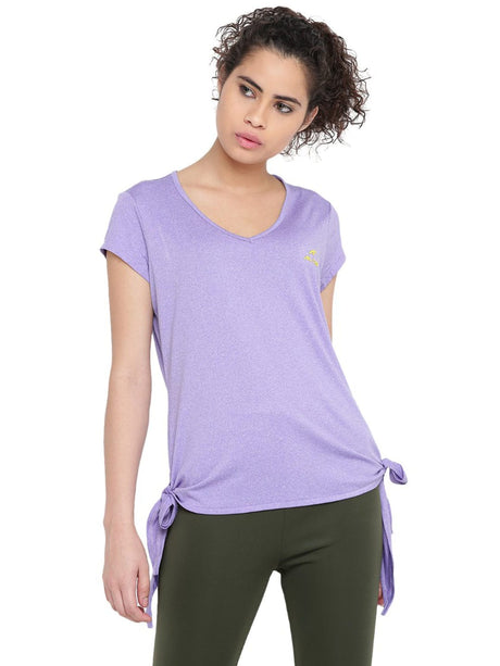 Alcis Women Lavender Solid V-Neck Slim Fit T-shirt | Alcis