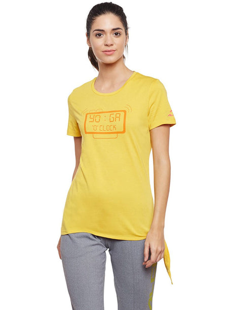 Alcis Women Yellow Printed Round Neck T-shirt | Alcis