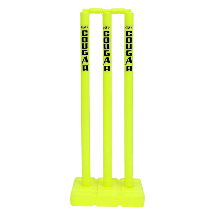 COUGAR Plastic Cricket Stumps Set - 3 Stumps 2 Bails 1 Stand  Cricket Standard Wickets for Cricket Ground, Match, Tournament Stump with Stand & Bails