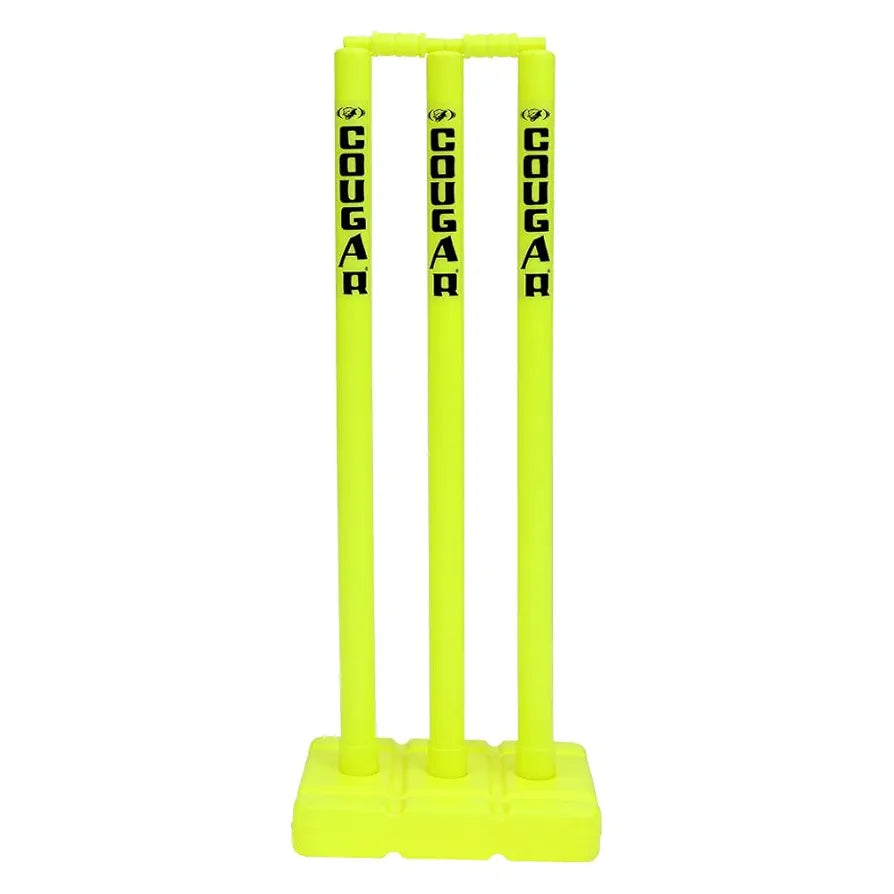 COUGAR Plastic Cricket Stumps Set - 3 Stumps 2 Bails 1 Stand  Cricket Standard Wickets for Cricket Ground, Match, Tournament Stump with Stand & Bails