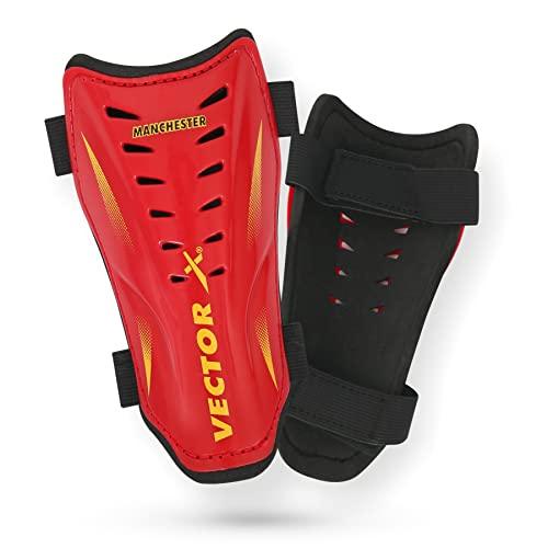 Vector X Liverpool Shinguard | Shinguard for Football | Shinguard for Men| Skoda Single Strap Shinguard | Stockings for Men & Women-Red (Set of 2 pcs)S/M