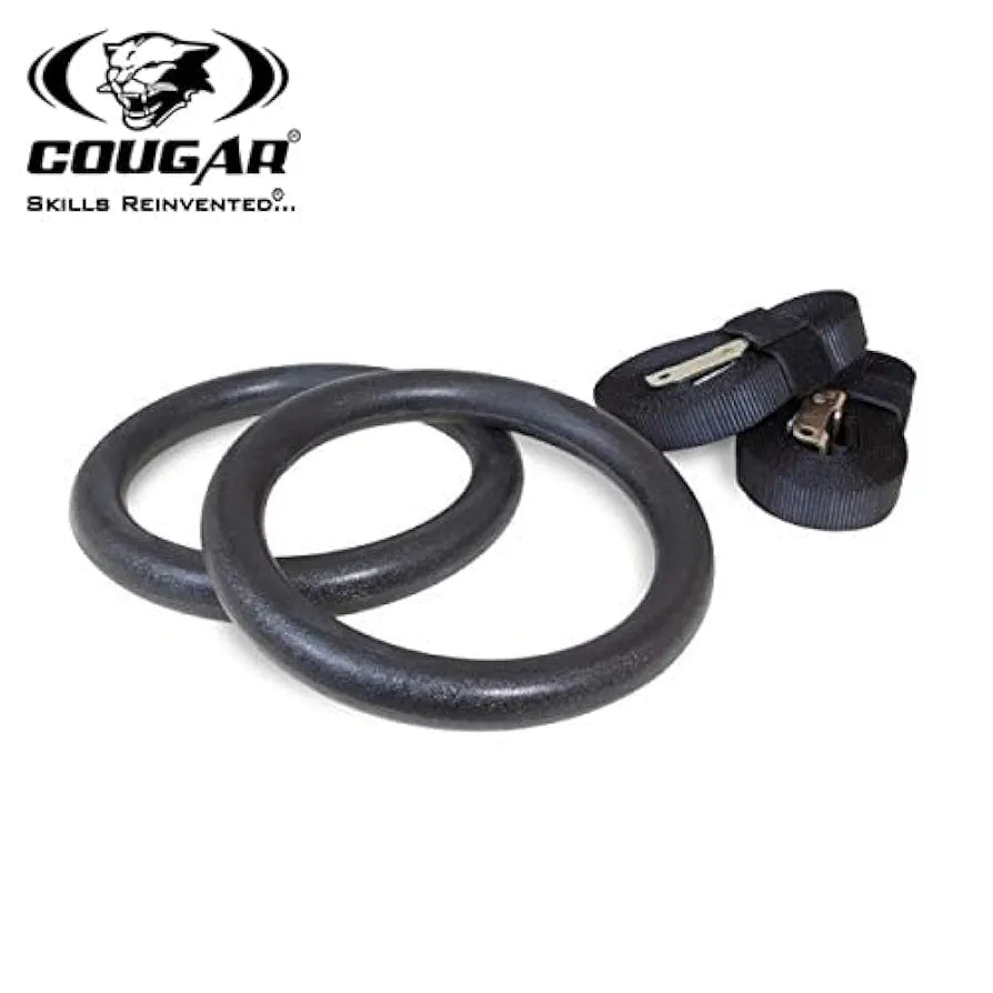 COUGAR Suspension Gymnastic Rings, Olympic Gym Rings with Heavy Duty Adjustable Straps for Gym, Cross Training, Strength Training, Pull Ups and Dips for Men/Women, Black