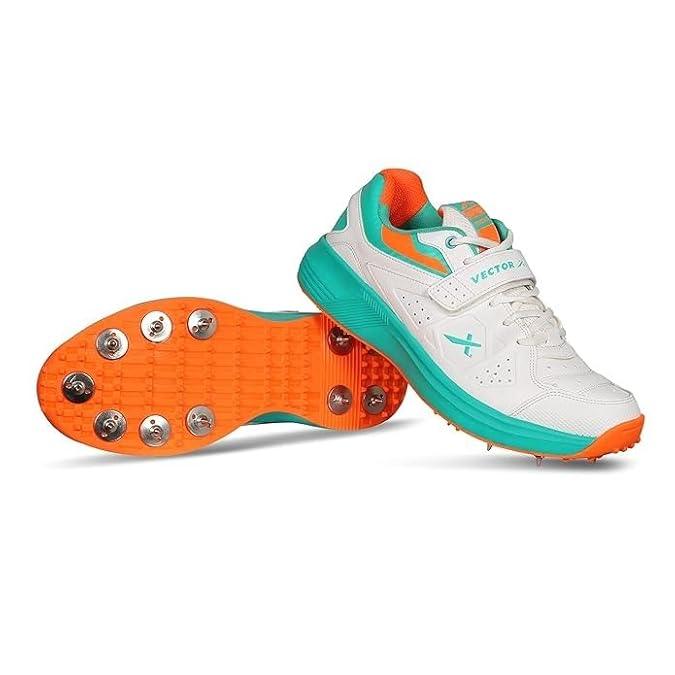 VECTOR X CKT-200 Spikes Cricket Shoes For Men (White, Orange)